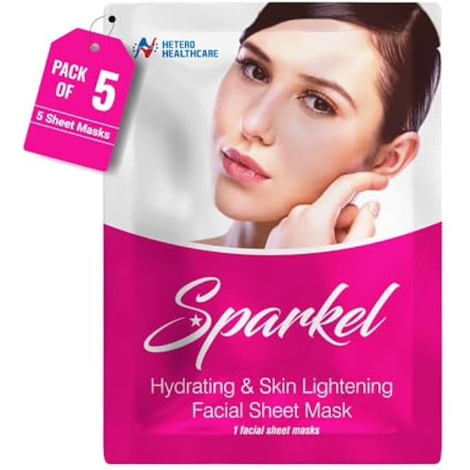 SPARKEL FACIAL MASK FOR SKINCARE | INTENSE HYDRATION & GLOWING FACE MASK WITH ALOEVERA, OLIVE LEAF EXTRACTS | SUITABLE FOR ALL SKIN TYPES MEN AND WOMEN - PACK OF 5 - Image 1